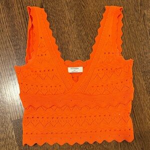 Think! Women's Vibrant Orange Crochet Crop Top